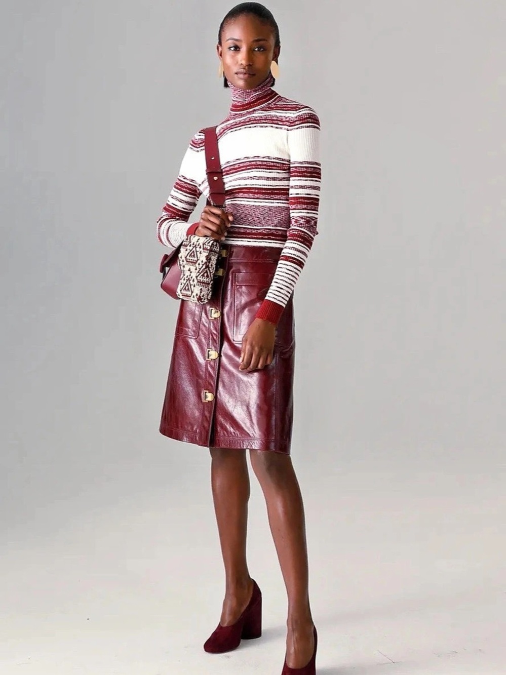 Tory Burch Bianca Skirt Leather Mini Skirt Burgundy Size 10 NWT